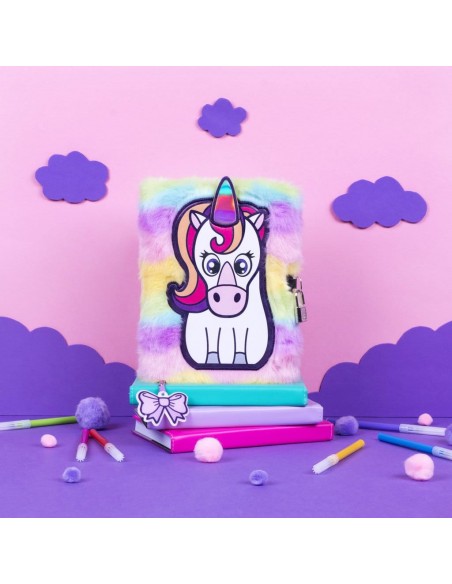 Diario segreto di peluche 3D White Unicorn vista emozionale