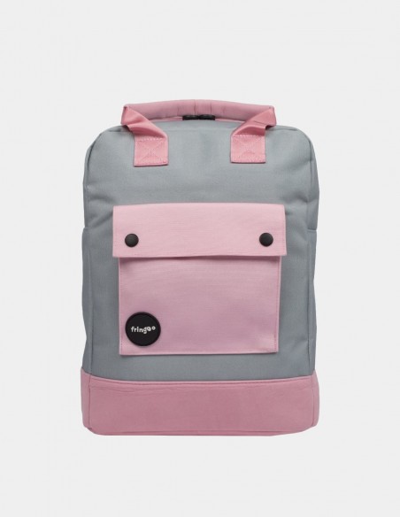 zaino teen fringoo grigio e rosa vista frontale