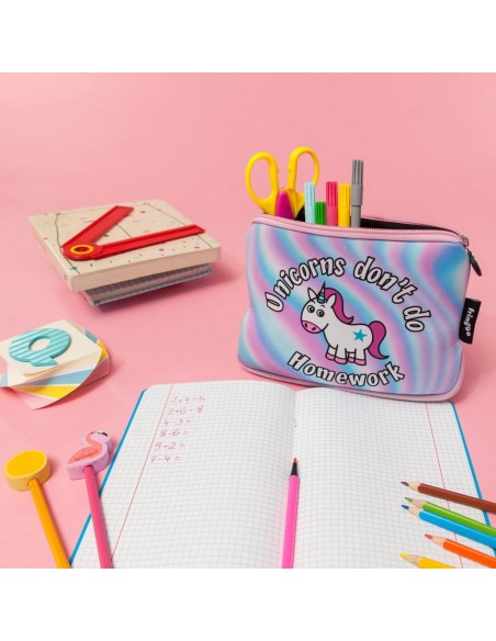 astuccio morbido in neoprene Unicorn Homework Fringoo vista emozionale