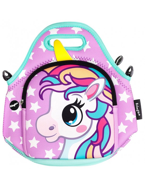 porta merenda in neoprene con tracolla UNICORN STARS vista frontale