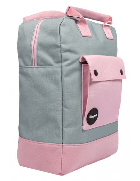 zaino teen fringoo grigio e rosa vista laterale