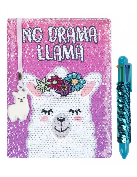 diario con penna di paillettes no drama llama fringoo vista frontale