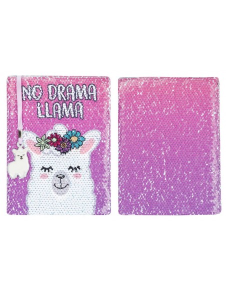 diario con penna di paillettes no drama llama fringoo vista fronte retro