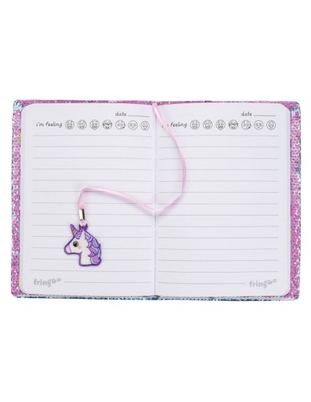 diario con penna di paillettes unicorn pink and blue fringoo vista pagine interne