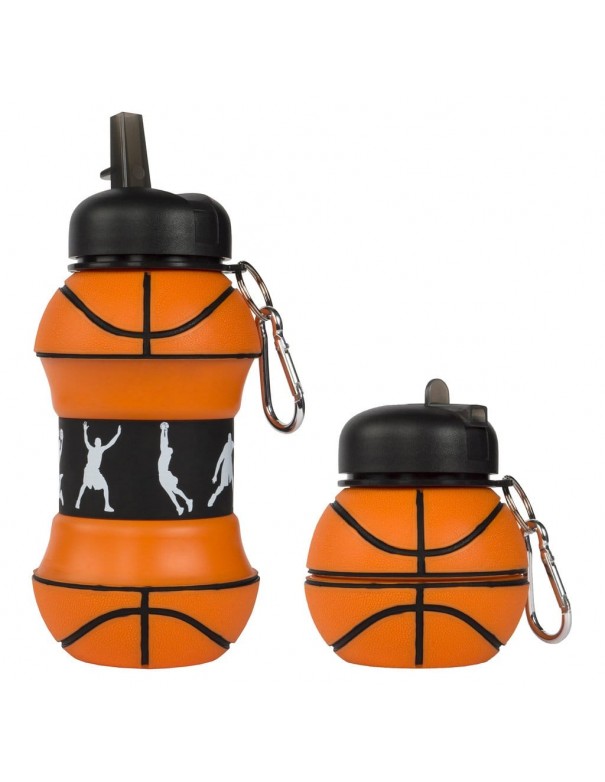 borraccia in silicone pieghevole basketball fringoo vista compatta ed aperta