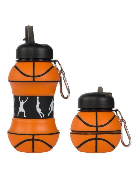 borraccia in silicone pieghevole basketball fringoo vista compatta ed aperta