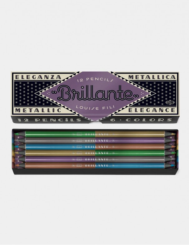 Set di matite colorate Louise Fili serie Brillante scatola aperta