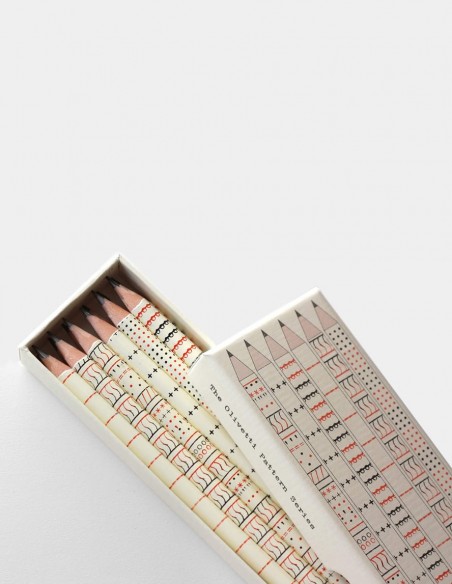 Set di matite Olivetti Pattern scatola aperta vista ravvicinata