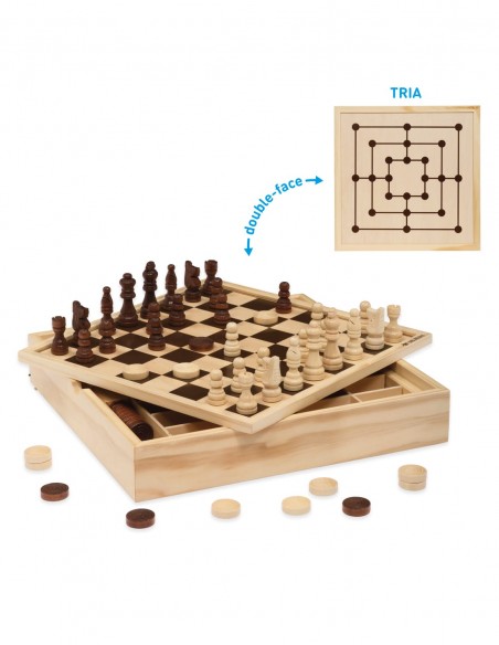 Giochi classici Scacchi Dama Tria Top 30 centimetri in legno Dal Negro contenuto scatola