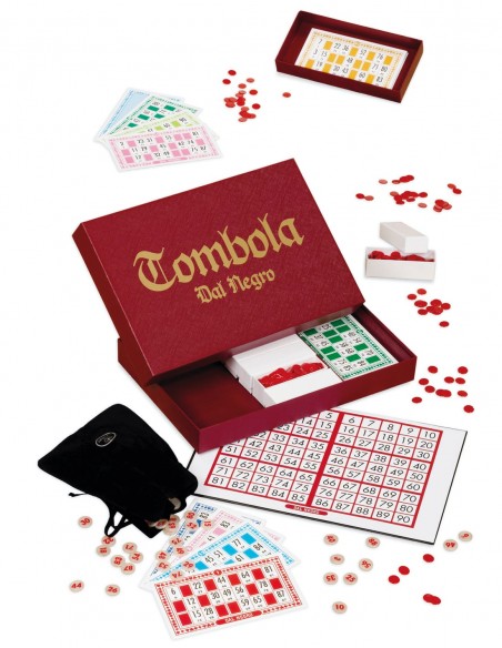 Tombola Classica Dal Negro Cofanetto rosso vista completa con tabellone e cartelle