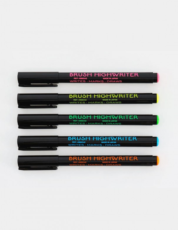 Evidenziatori Brush Highwriter set da cinque colori fluorescenti Penco made in Japan