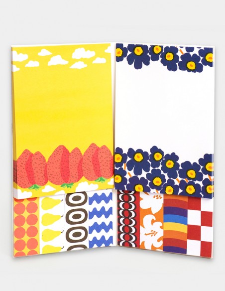 Set portfolio con Memo e segnapagina di Marimekko, vista interna dei pads con 10 design differenti