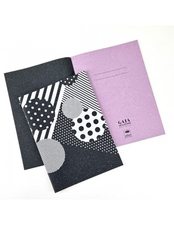 Quaderno di Gaia Segattini Knotwear con copertina in cuoio riciclato formato A5 combinazioni di colore nero e bianco