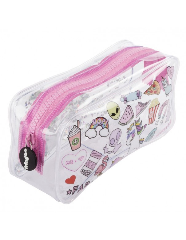 astuccio trasparente liquido con glitter TEEN DOODLES 2 vista laterale