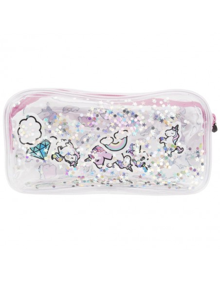 astuccio trasparente liquido con glitter UNICORNS & RAINBOWS retro