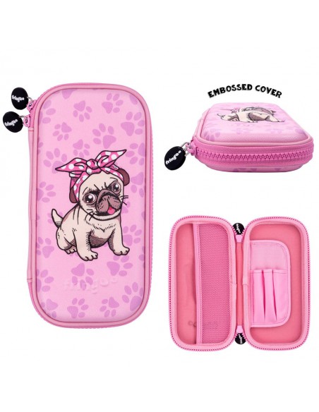 astuccio rigido goffrato doppia cerniera small PINK PUG dettagli