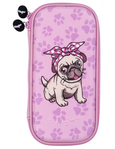 astuccio rigido goffrato doppia cerniera small PINK PUG vista frontale