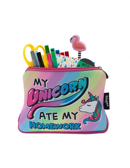 astuccio morbido in neoprene UNICORN ATE vista con cancelleria