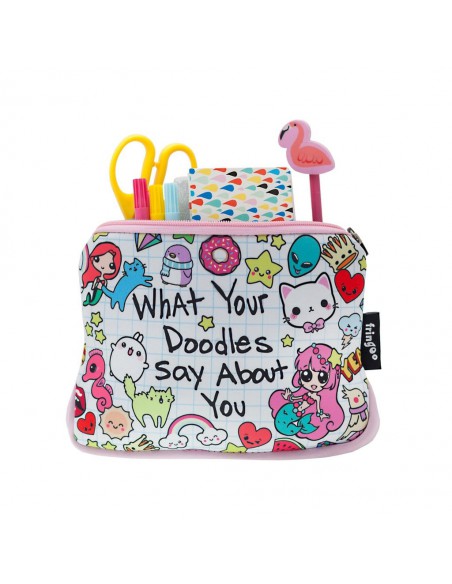 astuccio morbido in neoprene WHAT DOODLES SAYS vista con cancelleria