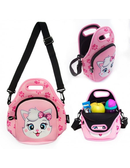 porta merenda in neoprene con tracolla PINK KITTY particolari