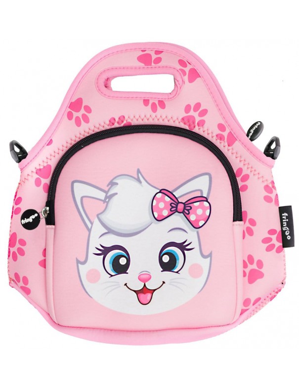 porta merenda in neoprene con tracolla PINK KITTY vista frontale