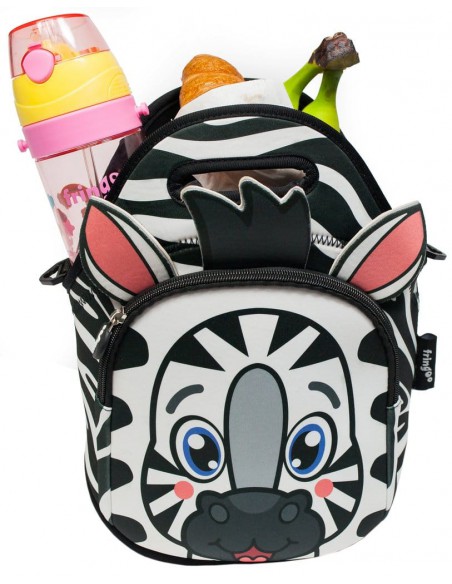 porta merenda in neoprene con tracolla ZEBRA in uso